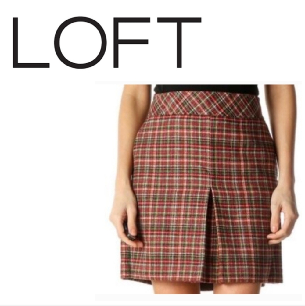 Ann Taylor Loft Tweed Wool Blend Plaid Mini Skirt. Size 14